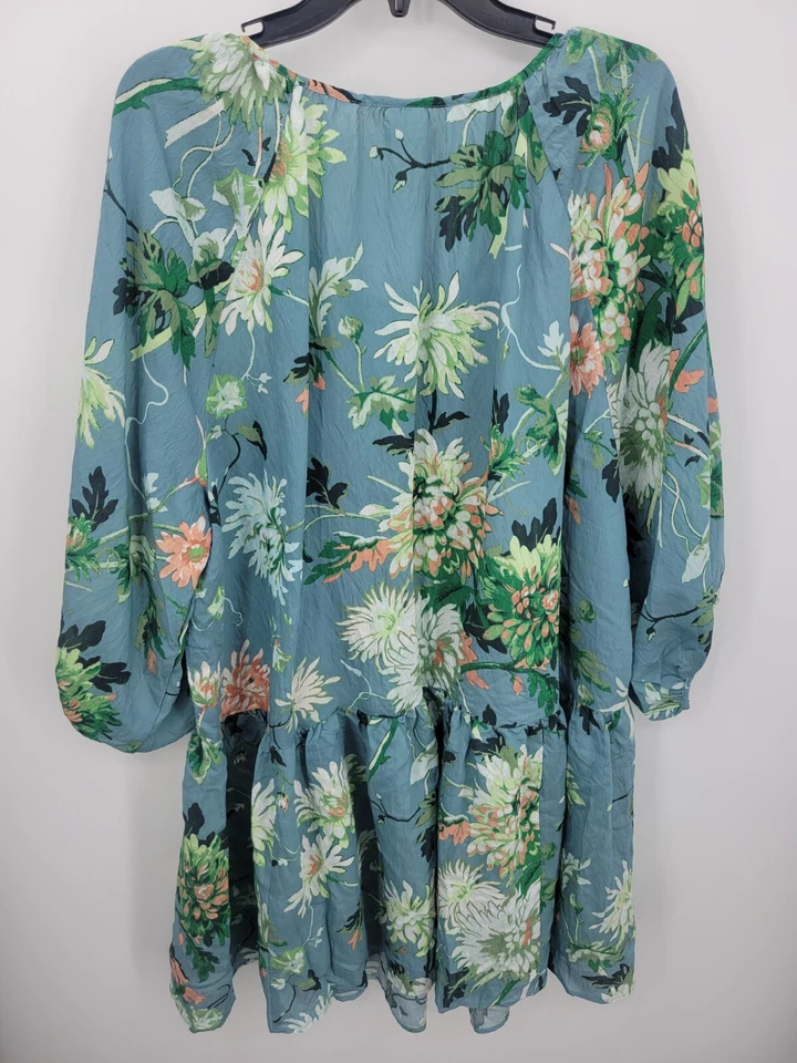 H и M платье женщин XL синий цветочный воздушный шар рукав оборки кромки Flowy короткие богемное - Изображение 2 из 4