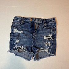 American Eagle Women  s Distressed Curvy High Rise Shortie Jean Shorts Size 6