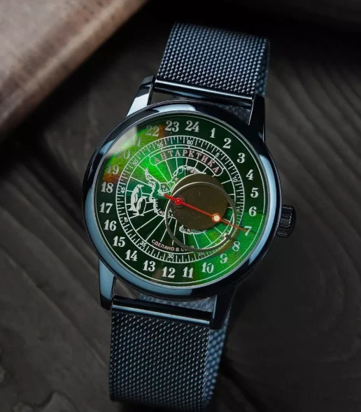 Relógio vintage foguetes 24h mecânico Antártida hora lua ponteiros pulso soviético raro - Imagem 2 de 4