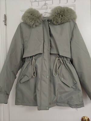 Fuinloth Cropped Puffer Jacket Full Zip Winter Coat Y2K 90's Womens Black S