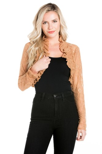 Fashion Secrets Women`s Long Sleeves Lace Bolero Shrug Cropped Cardigan Jacket - Picture 22 of 27