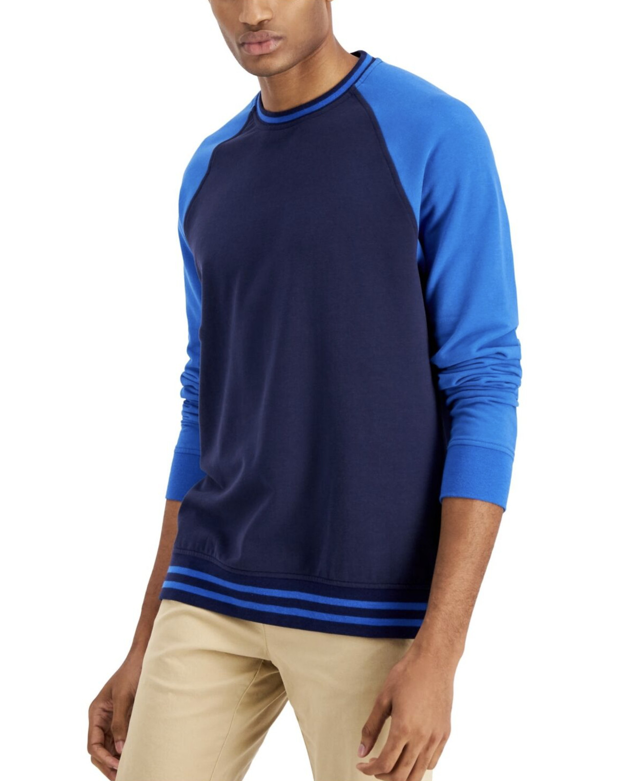 Menu0026#039;s Blue Colorblock Club Room Crew Neck Fleece Sweatshirt, Size 2XL  | eBay