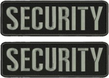 SECURITY embroidery patches 2 3X9 hook on back ON GREY ON BLACK