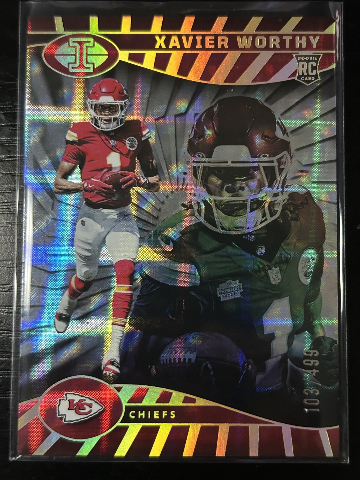 Xavier Worthy 2024 Illusions #45 Mirrored Trophy Collection /499 Rookie RC A