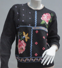 Vintage 80s-90s Embroidered Roses Pattern Sweater Pullover By Liz Wear Cottageco