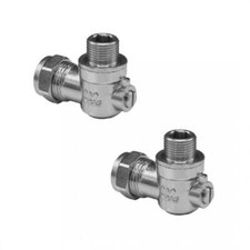 2 x Flat Faced Male Angled Isolating Valve Chrome for Tap Connectors 15mm x 1/2"