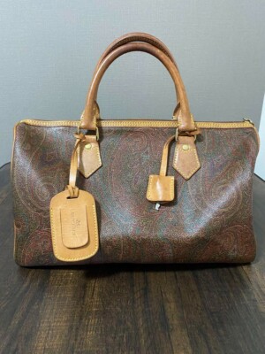 ETRO Paisley Muster Mini Boston Bag PVC Leder Handtasche mit Anhänger GEBRAUCHT