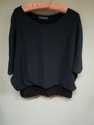 Kim & Cami Women's Medium Black Peplum Blouse 3/4 Sleeve Round Neck Chic