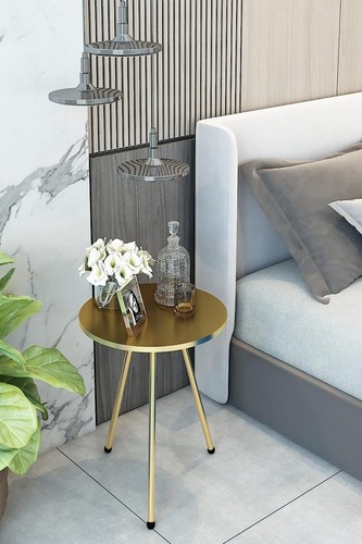 Set of 2 END Tables Marble Look Wood Round Sofa Side Table for Small Spaces - Picture 37 of 73