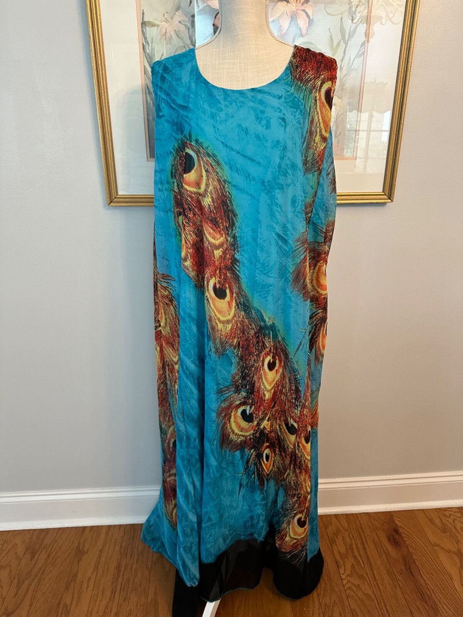 NWT$119.00 WANTDO SECRET TROPICAL PEACOCK MAXI DRESS SZ 24~BEACH~TURQUOISE  BLUE | eBay