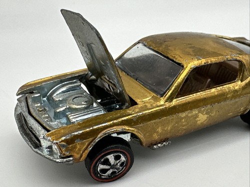 Hot Wheels 1968 Redline Gold Custom Mustang Brown Interior Die cast - Picture 2 of 14