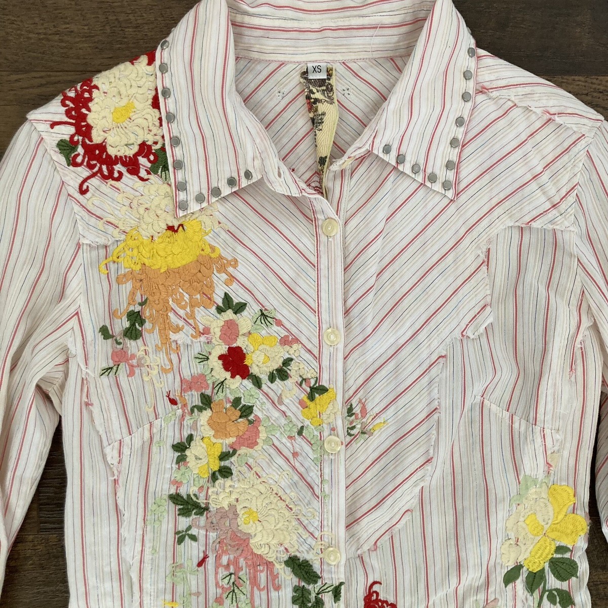 3J Workshop Johnny Was Western Shirt Pink Striped Studded