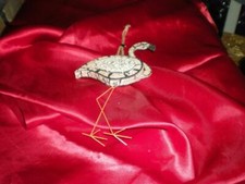 TROPICAL CHRISTMAS COASTAL UNIQUE PINK FLAMINGO ORNAMENT CRACKEL FINISH GLITTER