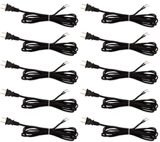 Black Lamp Cord, 12 Foot Long Replacement Repair Part, 18/2 SPT-1 Wire - 10 Pack