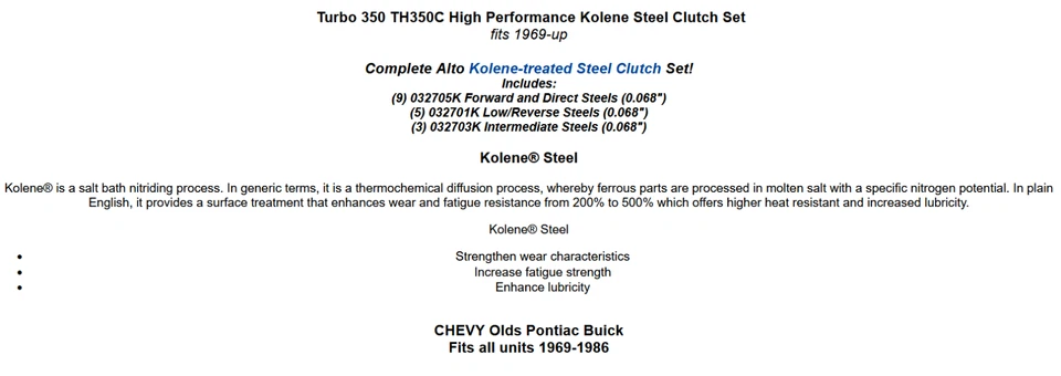 Kit de reconstrucción TH350 - Juego de placas de embrague de acero tratado con Kolene Alto 032753HP Foto 4 de 4