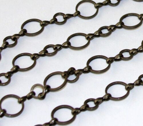 2ft of Antiqued Brass Circle links chain  6mm-10mm - Afbeelding 1 van 1