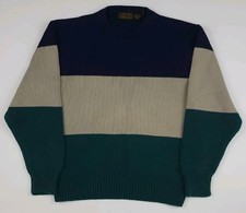 Vintage Eddie Bauer Colorblock Stripe Pattern Sweater Cotton 80s 90s USA Outdoor