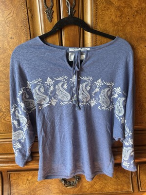 Cupio Blue Embroidered Boho Top   Size M