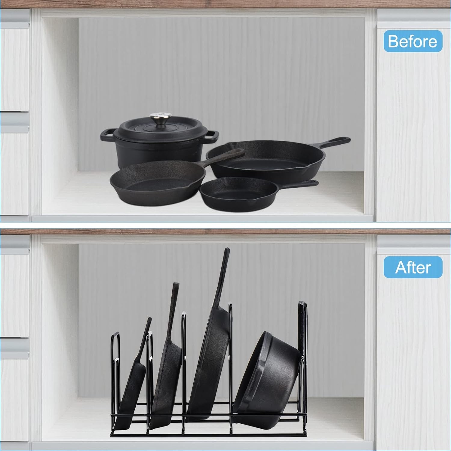 Toplife Heavy Duty Pan Organizer, 5 Tier 10.5"(L) x 7.5"(W) x 15.6"(H), Black 