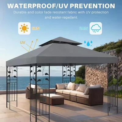 3x3M 2-Tier Waterproof Gazebo Top Replacement Canopy Sunshade Patio Garden Cover