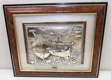 NICE! Vtg ITALIAN FRAMED ARG 925 Sterling Silver PAINTING 3D RELIEF ART "Marina"