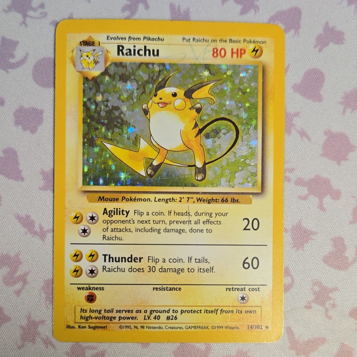 Wizards Pokemon TCG Raichu 14/102 Base Set Unlimited Holo Rare EN 1999 80 HP