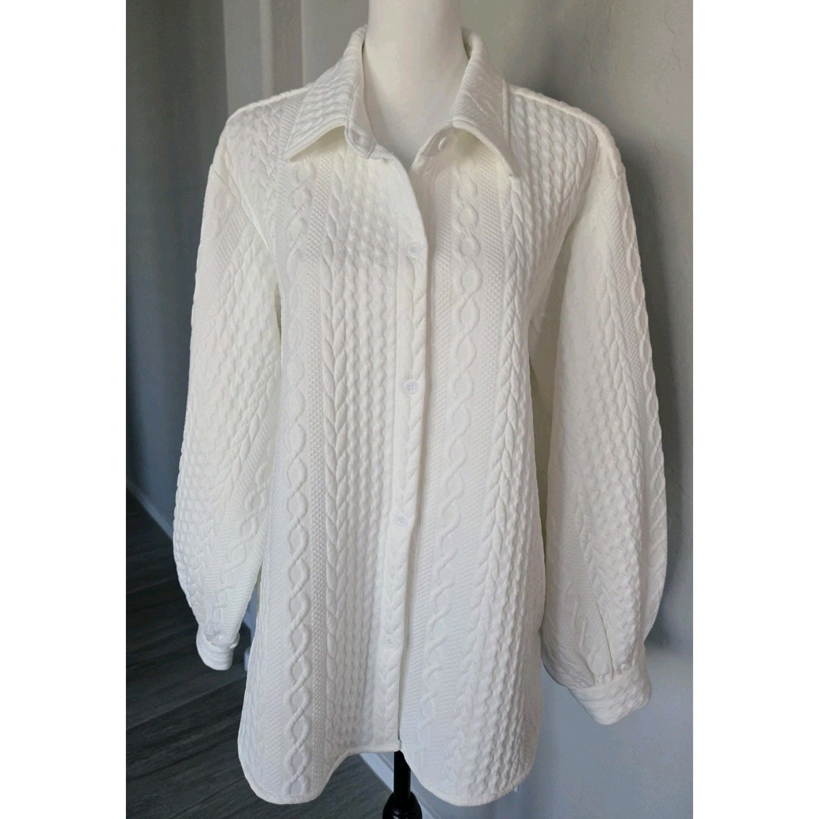 Commense White Cable Knit Button Down Long Sleeve… - image 12