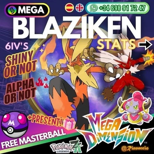 MEGA Blaziken Shiny Alpha 6IVs Competitive Pokemon Za Legends + Free Masterball