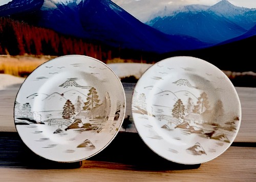 Vintage Japan Orion China Lithopane 6,5" Gold Untertasse - Mt. Fuji Pattern 2er Set - Bild 8 von 11