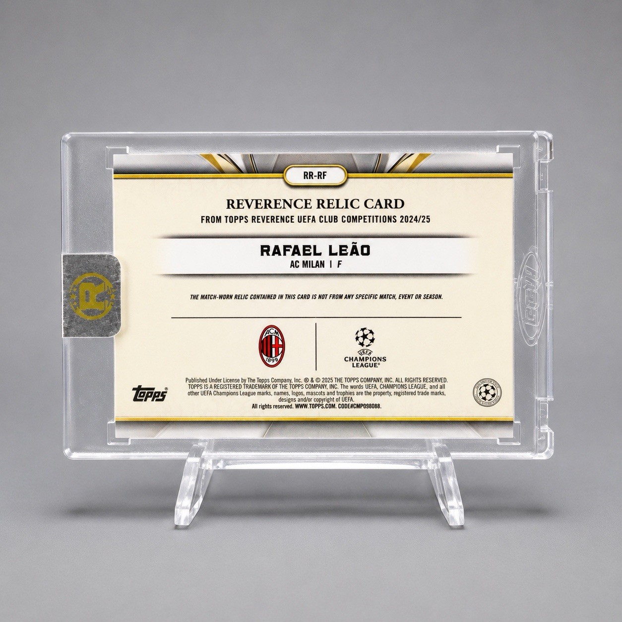 Rafael Leao 2024-25 Topps Reverence Relic Patch /99 MATCH WORN AC Milan UEFA UCL view 2