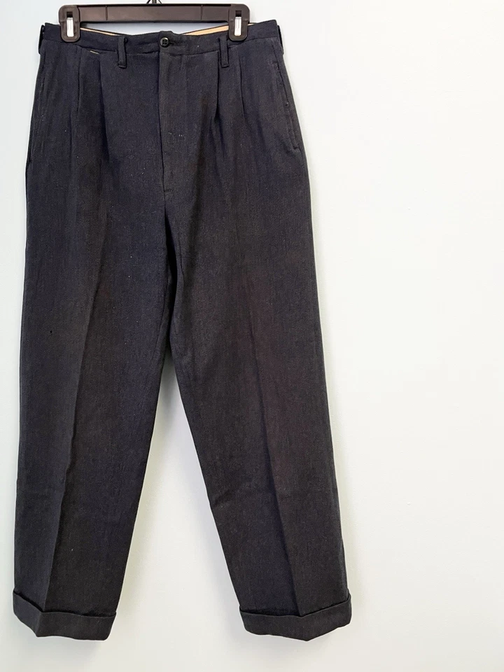 Pantalones plisados de lana vintage años 40 gris marino ropa de trabajo garra cremallera EE. UU. Foto 4 de 4