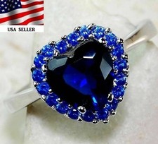 2CT Treated Blue Sapphire 925 Solid Sterling Silver Heart Ring Sz 8 MK1-9