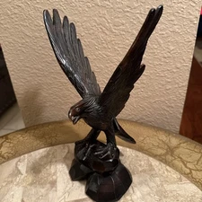 HAND CARVED IRONWOOD EAGLE STATUE/SCULPTURE, *Broken Wing*,  11” Tall