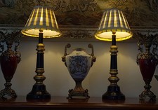 Modern Luxurious Candlestick black & gold Gilt metal column Lamps + Lampshades