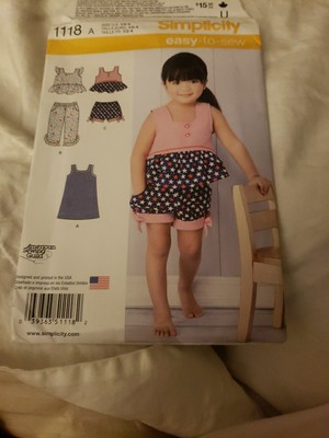 Simplicity 1118 Toddler Girls Dress Top Cropped Pants Sewing Pattern UC SZ 1/2-4