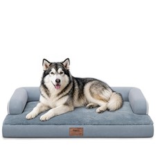 MEKIY XXL Orthopedic Waterproof Dog Bed with Bolster for Extra Large Dogs Grey