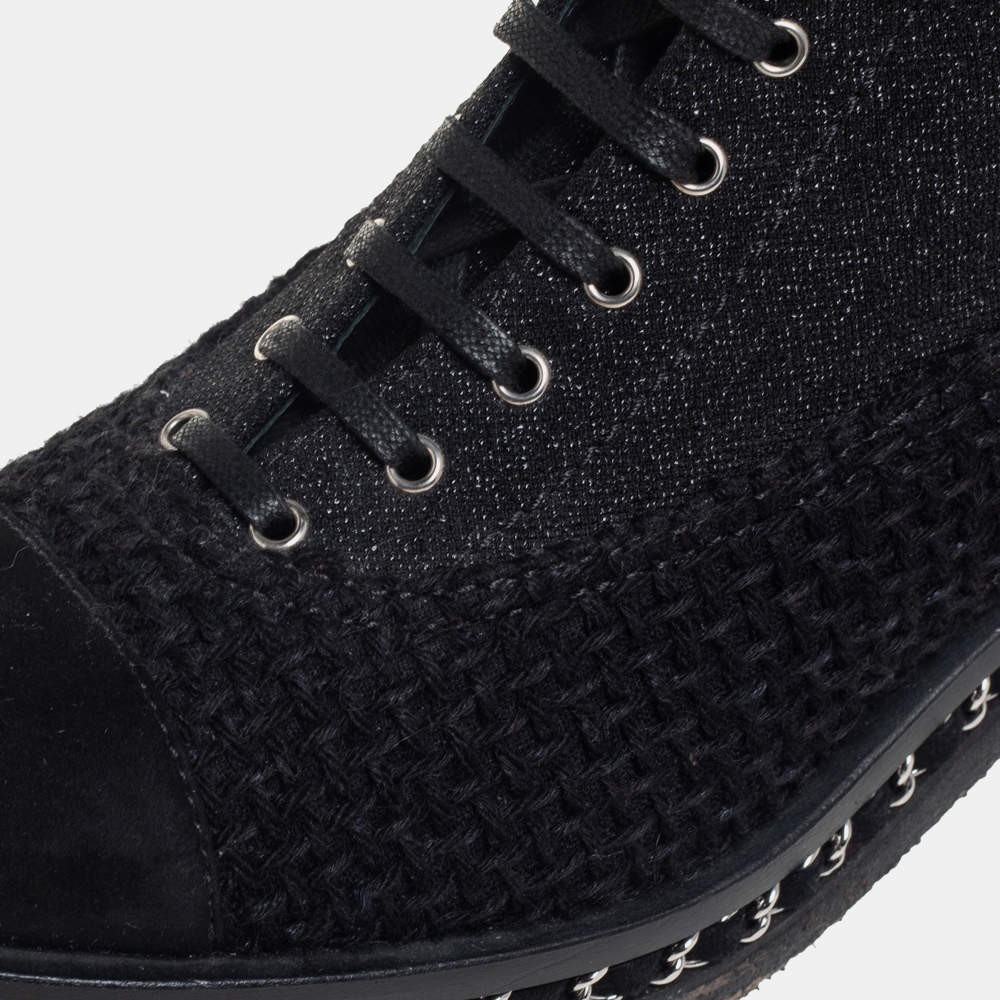 Chanel Black Tweed And Suede Combat Boots Size 39 image 7