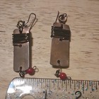 Modernist Copper Wire Wrapped Rectangle Dangle Earrings w/ Red Bead — photo 3