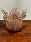 Vintage Italian Murano Pink Swirl Tulip Hand Blown Art Glass Bowl/Vase 4 1/2” -T