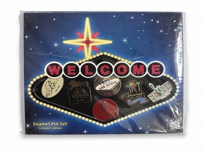 New Sealed Las Vegas Enamel Pin Set Limited Edition Bellagio MGM Mirage TI NYNY