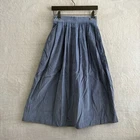 Eddie Bauer Womans Maxi Skirt Blue Solid 6 Cotton Buttons Long High Waist