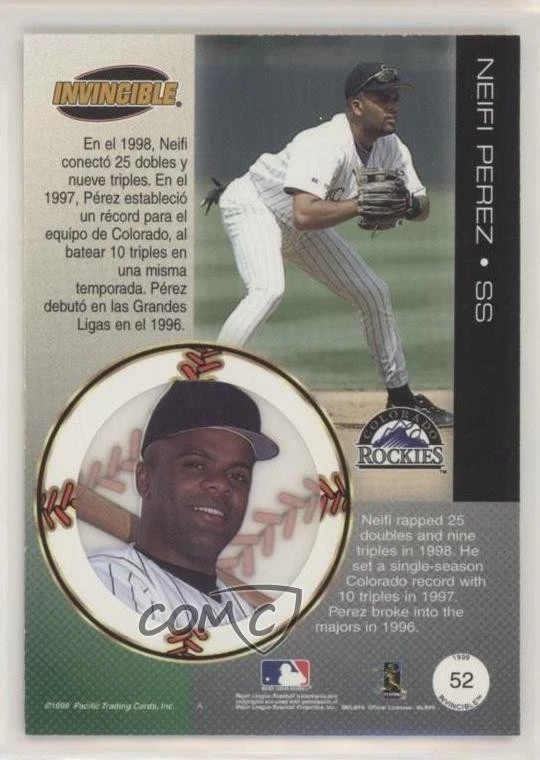 1999 Pacific Invincible Opening Day /69 Neifi Perez #52 - Image 2 of 2