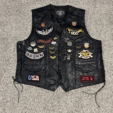 Harley Davidson HOG Leather Biker Vest Mens XL Buffalo Leather w/Patches Pins