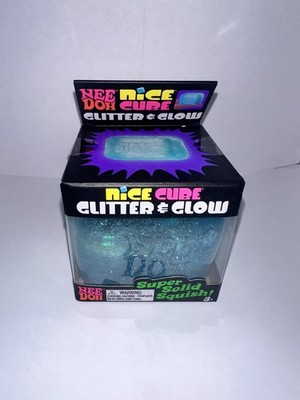 NeeDoh Nice Cube Glitter & Glow Super Solid Squish Squeezable Cube, Blue