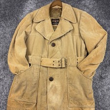 VTG Corduroy Trench Coat Mens 44 M-L Brown Jacket Belted 70s Spain Outerwear