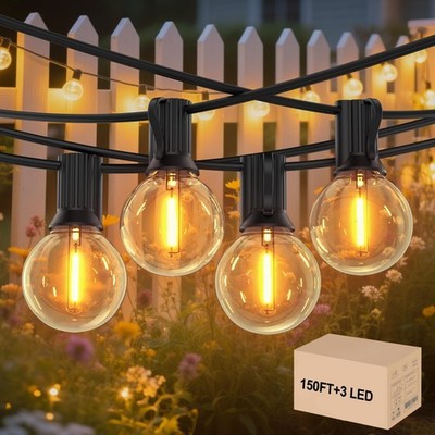Outdoor String Lights 150FT,G40 75+3 Bulbs String Lights for Outside - 2700K ...