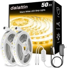 Warm White LED Strip Lights 50Ft, Dimmable 3000K, 900 Leds, 2 Rolls of 25Ft