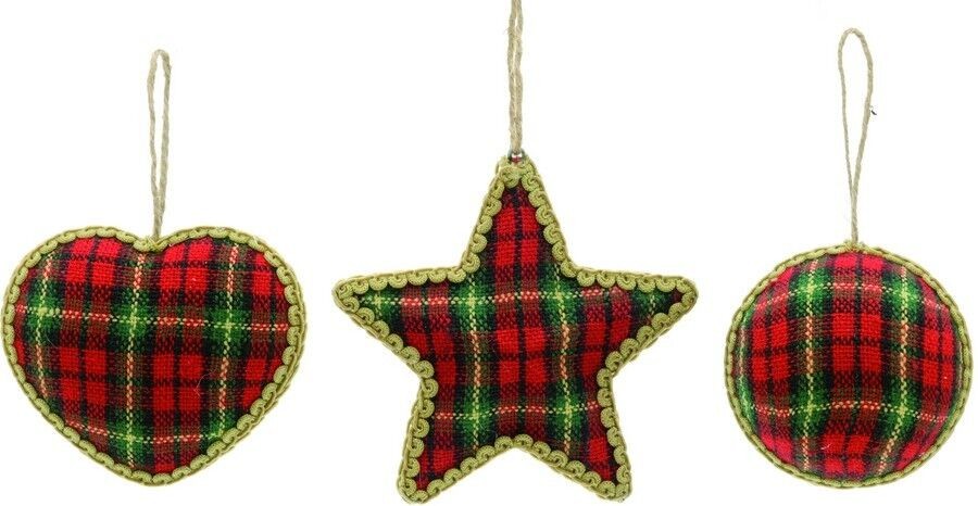 Set of 3 Tartan Hanging Tree Christmas Decorations NEW