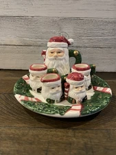 Vintage Miniature Santa Holiday Christmas Tea Set Figurines 9 Piece Set