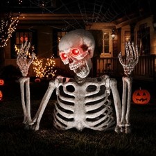 Halloween Skeleton Decorations,Eyes with Red Light,Halloween Tabletop Decor